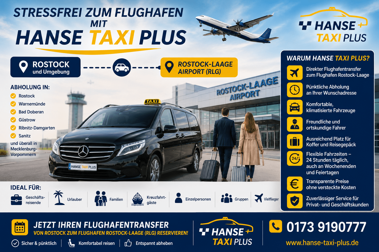 Flughafentransfer mit dem Taxi von Rostock zum Flughafen Rostock-Laage