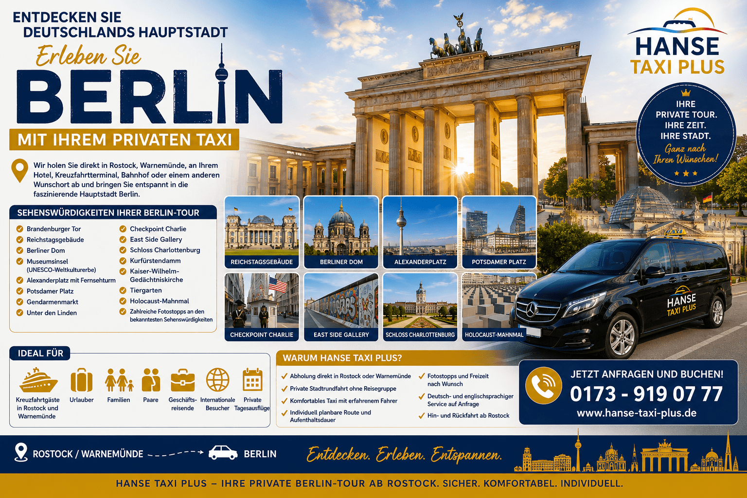 Berlin-Stadtrundfahrt – Exklusiver Tagesausflug mit Hanse Taxi Plus ab Rostock