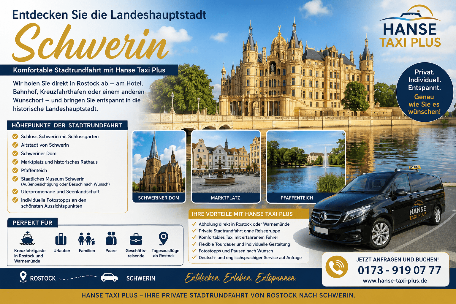 Stadtrundfahrt Schwerin mit Hanse Taxi Plus ab Rostock